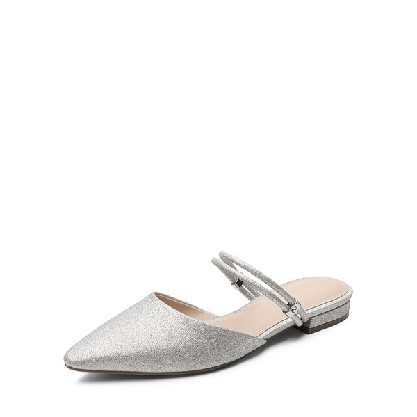 Pointed Toe Two-Way Slip on Mules - SILVER GLITTER -  0